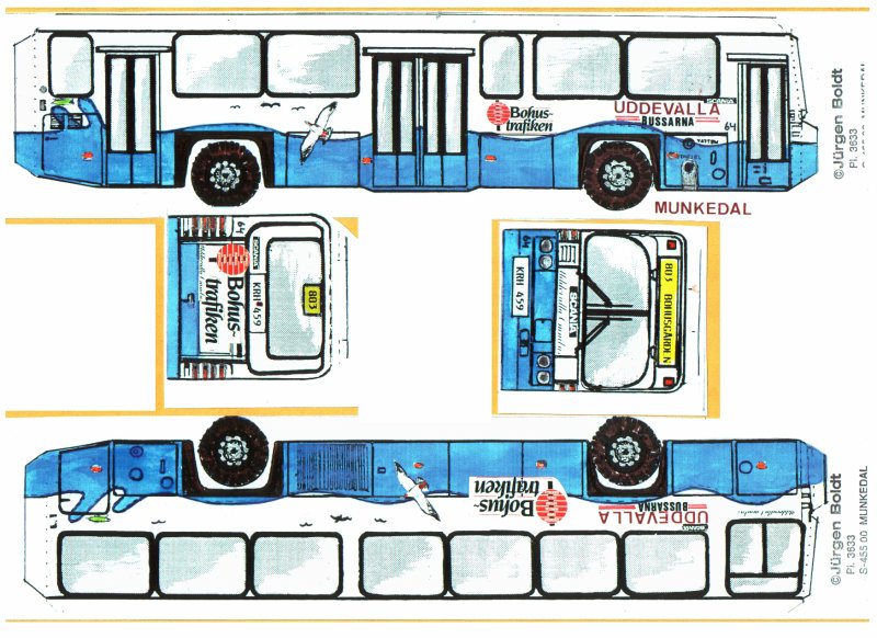 Ein Scaniabus 1:45 Bastelbogen (Thema Munkedal) SCABL1